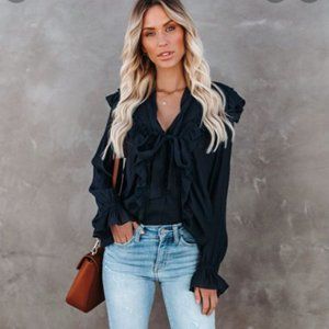 NWT Vici Cool Meadow Ruffle Tie Top - Ocean Dip